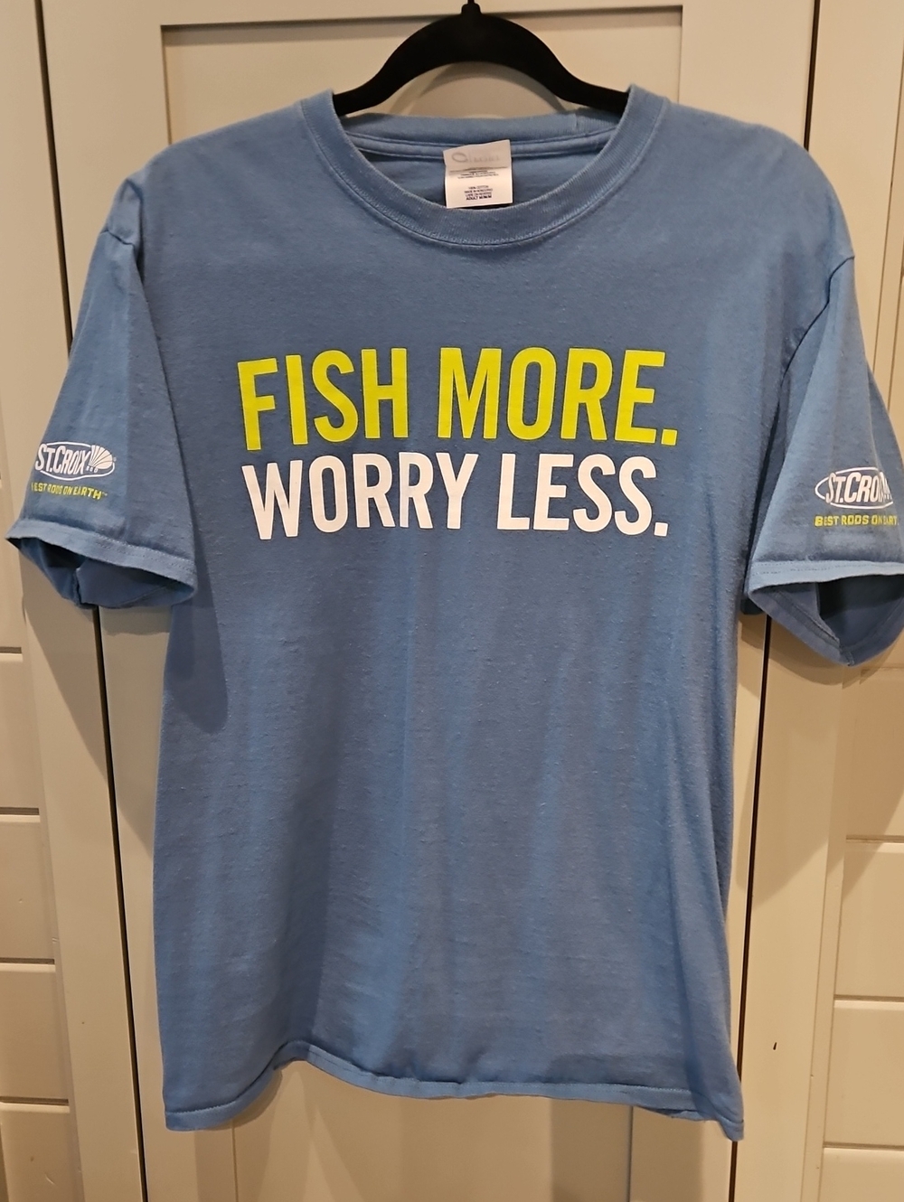 Port and Company Light Blue 'Fish More. Worry Less.' 100% Cotton Tee Sz MEDIUM